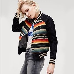 Mother Southern Spirits Letterman Snap Jacket, NWT, XS, blk/multi